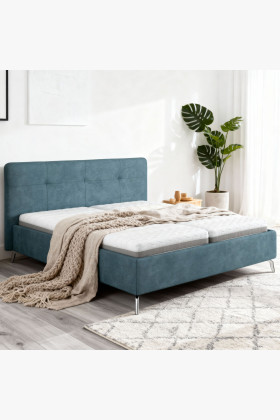 Kárpitozott fehér ágy ágyneműtartóval 180x200 cm fa vázzal